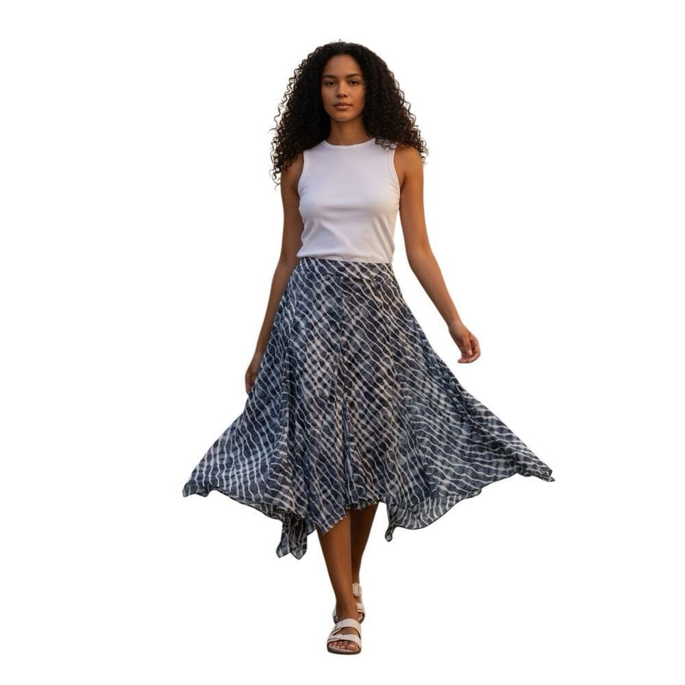 Handkerchief Hem Tiered Skirt Purple Abstract Midi Chiffon Whimsigoth 16W